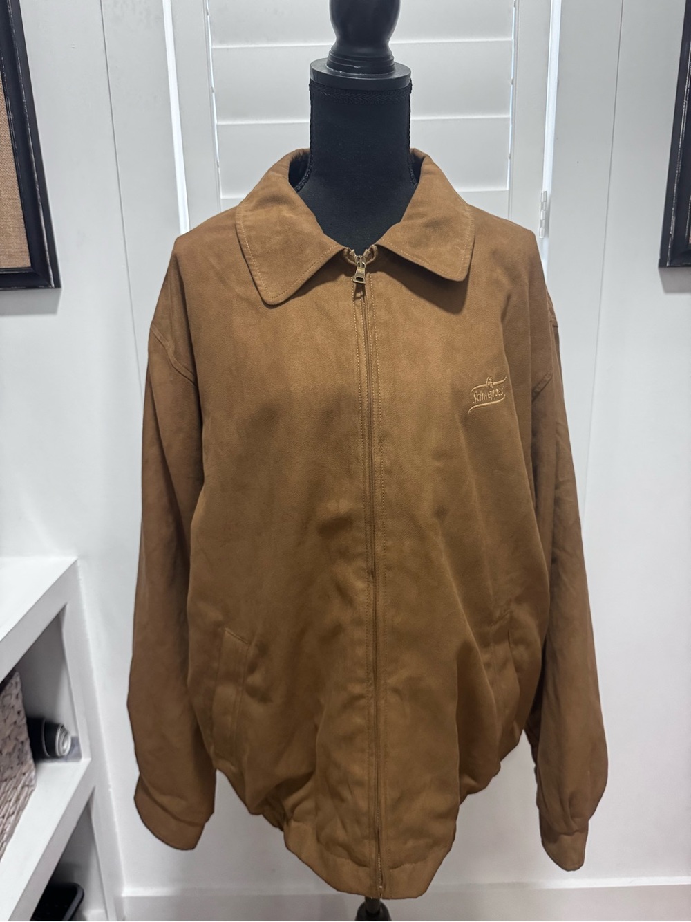 NWT Cutter & Buck Schweppes Faux Suede Bomber Jacket Men’s XL Brown